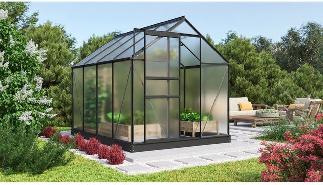 Vitavia Gewächshaus Comet 5000 Schwarz mit Fundament und Regenrinnen aus Aluminium und Polycarbonat für die Pflanzenzucht im Garten - Bild 1