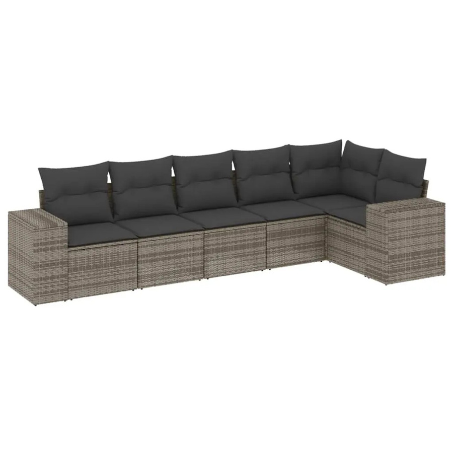 vidaXL 6-teilige Garten-Sofagarnitur in L-Form aus grauem Poly-Rattan mit Sitzkissen und Stauraum - Bild 2