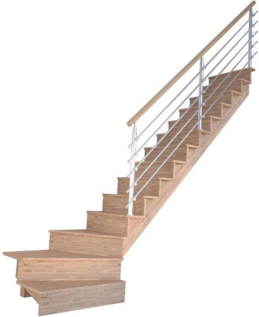 StarWood Treppe Lindos Pro Eiche Winder Setzstufen mit Edelstahl-Design-Geländer, Breite: 80 cm - Bild 1