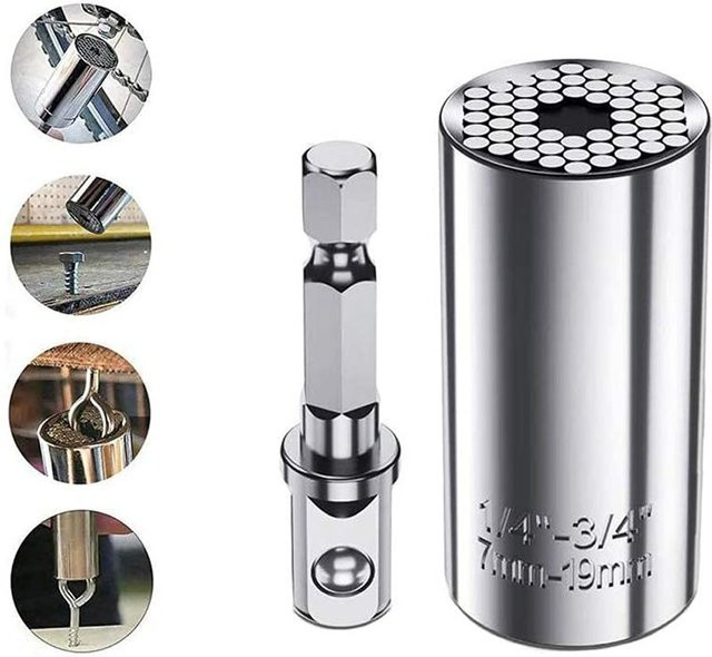 Universal Drehmomentschlüssel Steckdosenhülse Set 7-19mm von HOCOSHINE in Silber für Bohrmaschine und Ratschen, Multi-Handwerkzeug-Satz - Bild 1