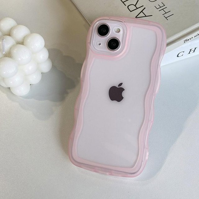 Durchsichtige Handyhülle mit Wellenkanten für Apple iPhone 16 15 14 13 12 11 Pro Max aus weichem TPU in Pink und Transparent - Bild 1