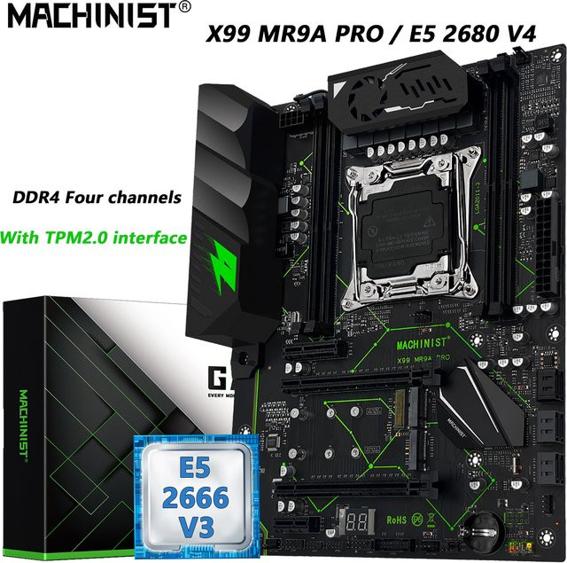MACHINIST X99 MR9A PRO ATX Motherboard Set mit Xeon E5 2666 V3 CPU, 16 GB DDR4 RAM und TPM2.0-Schnittstelle in Schwarz - Bild 1