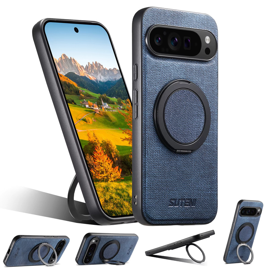 Suteni Kunstleder Handyhülle mit magnetischem kabellosem Laden, 360 Grad drehbarem Ständer und Ringschnalle in Blau für Google Pixel 10 ProXL, 9, 8A, 7 und 6 - Bild 3