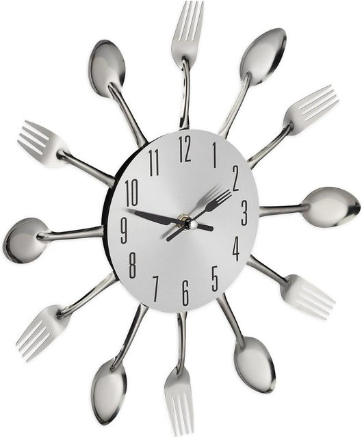 Relaxdays Besteckuhr aus Metall in Silber, analoge Wanduhr mit Silent-Funktion, Durchmesser: 31 cm, Tiefe: 3,5 cm - Bild 1