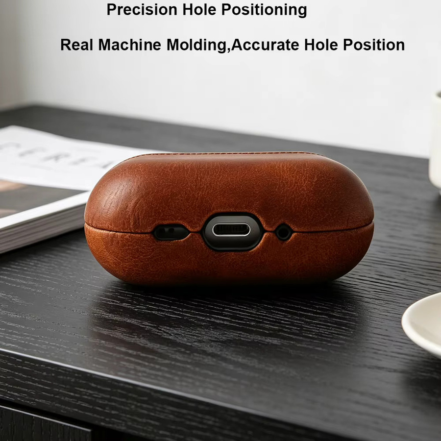 Premium Leder Kopfhörerhülle für Apple AirPods Pro 2, Pro 3 und AirPods 4 in Grau oder Braun - Bild 4