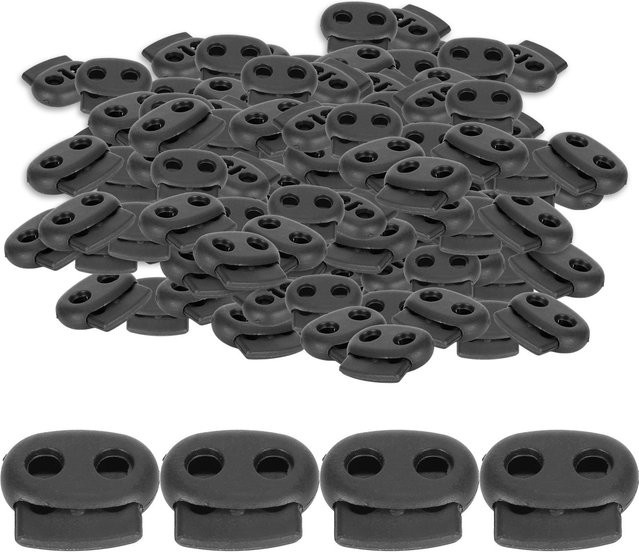 300 Stück Igeteck Doppelloch Federkordelstopper in Schweinenasenform aus Nylon, Farbe Schwarz - Bild 1