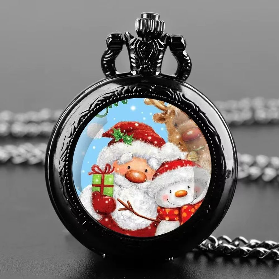 Kreative digitale Quarz-Taschenuhr als Anhänger mit Glaskuppel und Motiv Weihnachtsmann oder Schneemann, Multicolor - Bild 3