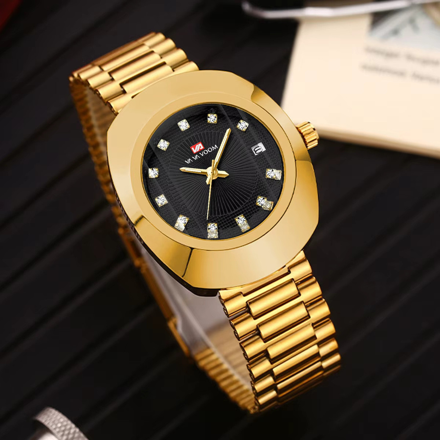 VA VA VOOM Herrenuhr, Quarz, Edelstahlarmband, Diamant, Gold - Bild 3