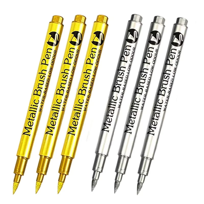 4 Stück wasserfeste Metallic-Lackmarker in Gold und Silber, permanente Pinselmarker für DIY-Projekte und Harzformen - Bild 4
