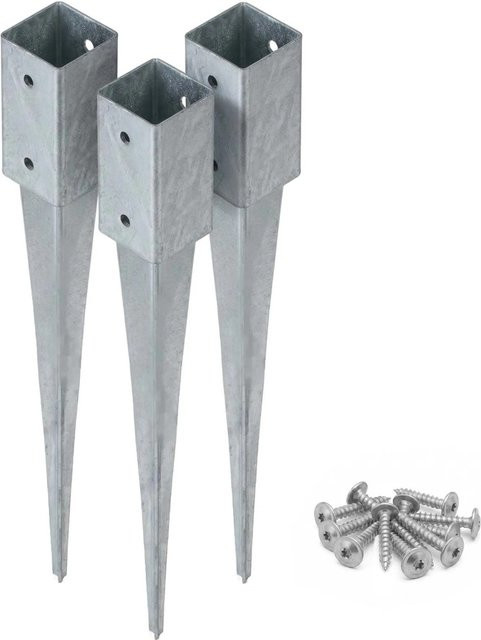 HOLLMAX 3er Set Einschlaghülse für Vierkantpfosten, Silber verzinkter Stahl, 71 mm inklusive Schrauben - Bild 1
