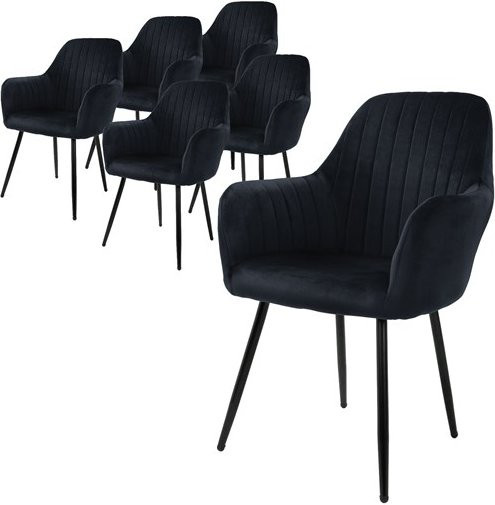 ML-Design 6er Set Esszimmerstühle mit Armlehnen und Rückenlehne in Schwarz mit Samtbezug und Metallfüßen - Bild 1