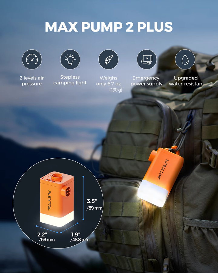 Flextail Max Pump 2 Plus Elektrische Luftpumpe mit Campinglicht und Notstromversorgung in Weiß mit 4800 mAh Akku und Doppeldruckstufe - Bild 2