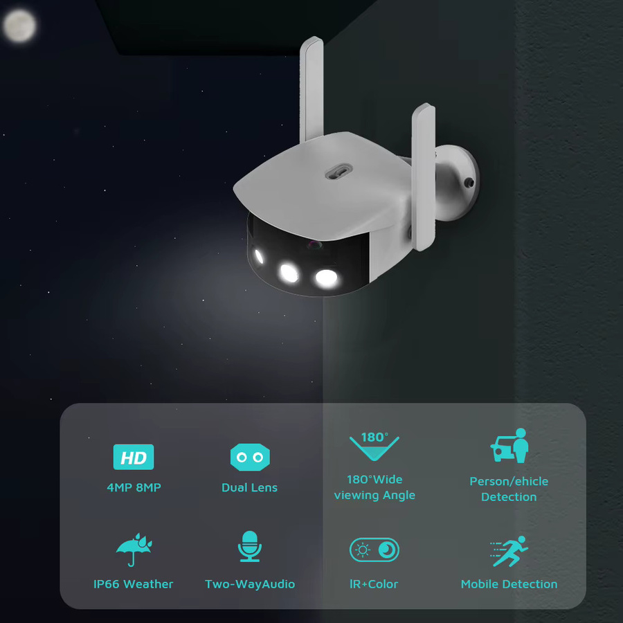 BESDER 4K Dual Lens Wifi IP Kamera mit 180 Grad Ultraweitwinkel, 8 MP Sicherheitsüberwachung mit AI Human Detect und ICSEE App, Weiß - Bild 2