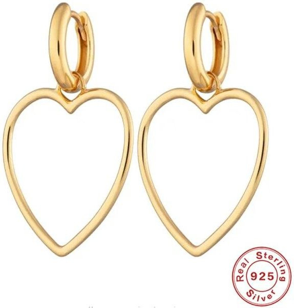 Ohrringe 925 Sterlingsilber, Hohl Herzform, beige, Damen - Bild 1