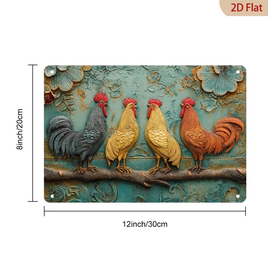 Vintage Metall Wandkunst Hahn in Türkis und Gold, CIFBUY Blechschild mit chinesischem Neujahr Motiv für dein Bauernhaus Dekor, Breite: 30,5 cm, Höhe: 20,3 cm - Bild 4