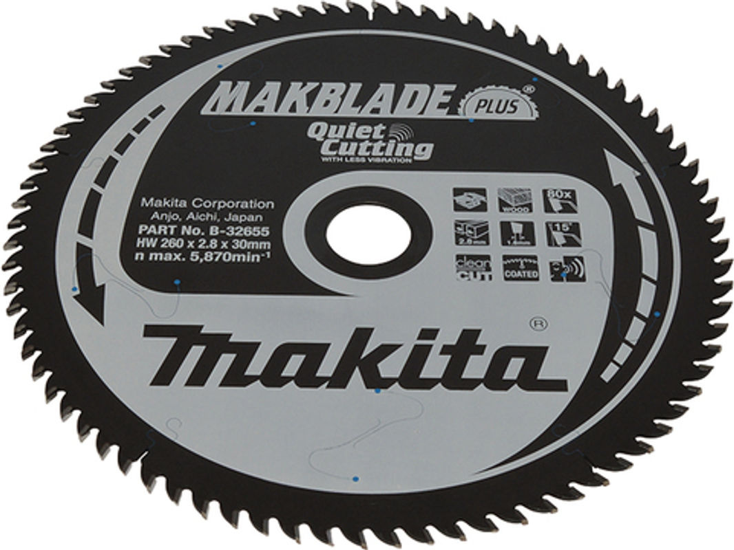 Makita MakBlade Plus Kreissägeblatt mit 80 Zähnen für Metall und Holz, Durchmesser: 260 mm, Bohrung: 30 mm - Bild 2