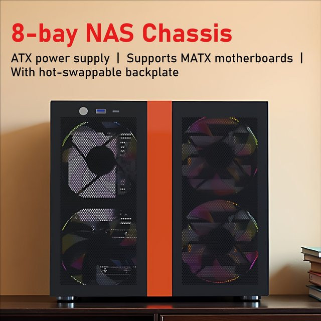 VBNM 8-Bay NAS-Gehäuse mit Hot-Swap für Heimserver, Micro-ATX, 8x 3,5 Zoll HDD und 2x 2,5 Zoll SSD, Schwarz oder Weiß - Bild 1