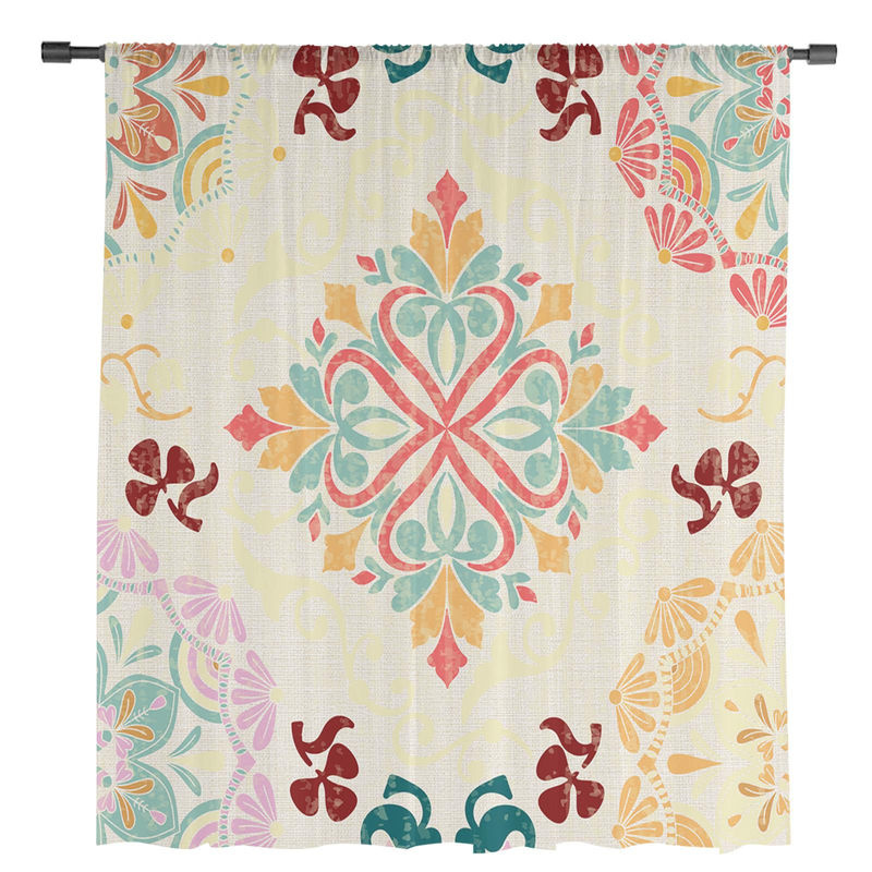 Super Six Transparenter Tüll-Fenstervorhang mit Persischem Vintage-Geometrie-Muster in Weiß und Multicolour, B: 135 cm, H: 114 cm - Bild 2