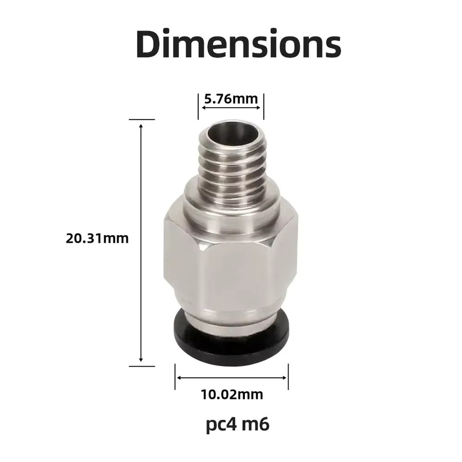Sprout Labs PC4-M6 männlicher gerader pneumatischer PTFE-Schlauch Anschluss für 3D-Drucker in Silber - Bild 3