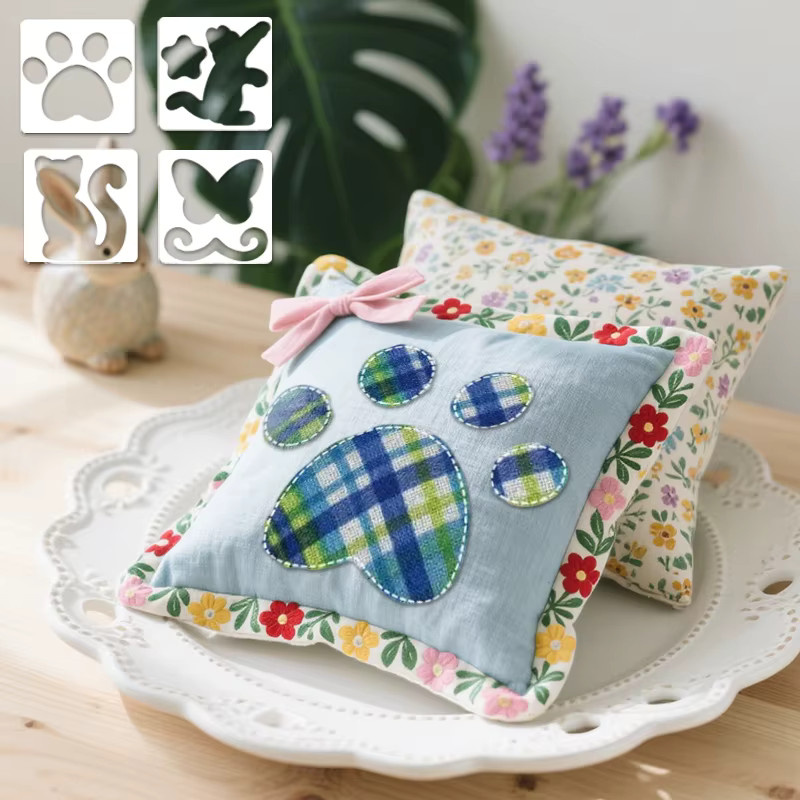 YOMDID 4 Stück Quilt-Vorlage aus transparentem Acryl mit Katzenmuster, Stern, Schmetterling und Pfotenabdruck für DIY-Projekte - Bild 4