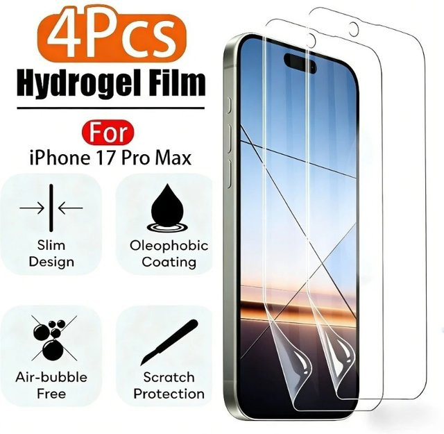 4er-Pack Hydrogel-Displayschutzfolie für iPhone 17 16 15 14 13 12 11 Pro Max Plus Mini XS XR Ultra Klar Transparent - Bild 1
