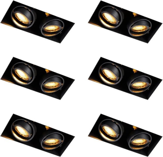 QAZQA Set mit 6 verstellbaren Einbau-Spots in Schwarz, randloses Design für Küche, Wohnzimmer und Verkaufsflächen - Bild 1