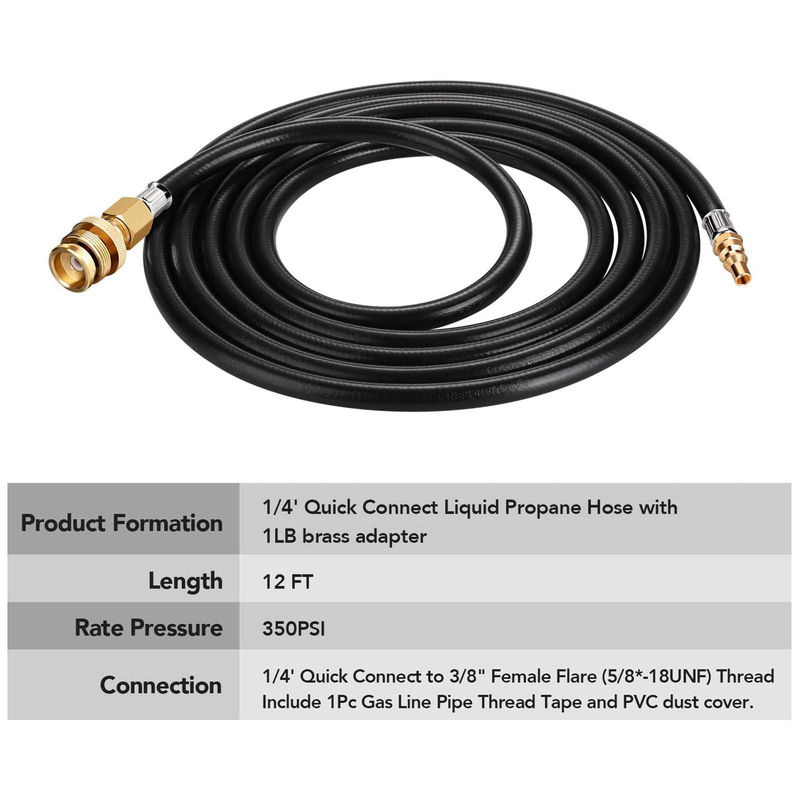 TOMTOP JMS Propan-Schnellanschlussschlauch für Wohnmobil zu Gasgrill, 12 Fuß, Schwarz - Bild 2