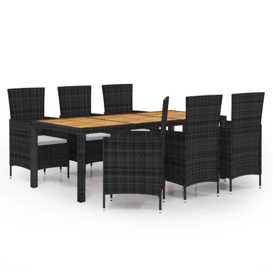 vidaXL 7-tlg Garten-Essgruppe aus Poly Rattan und Akazienholz in Schwarz mit Auflagen Modell 12 - Bild 2