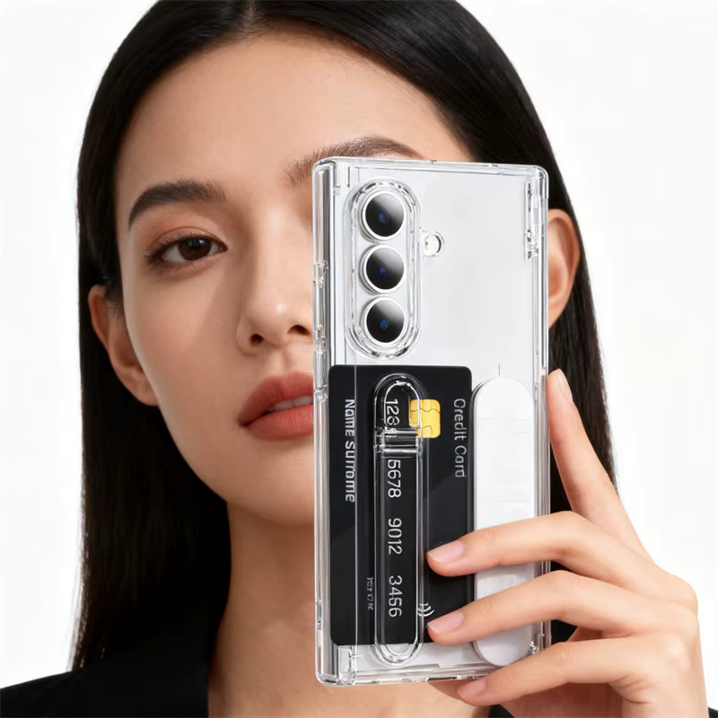 Samsung Galaxy Z Fold 7 6 5 4 Handyhülle mit Armband, Scharnier-Kartenfach, Stiftschlitz und Displayschutzfolie in Blau Transparent - Bild 3