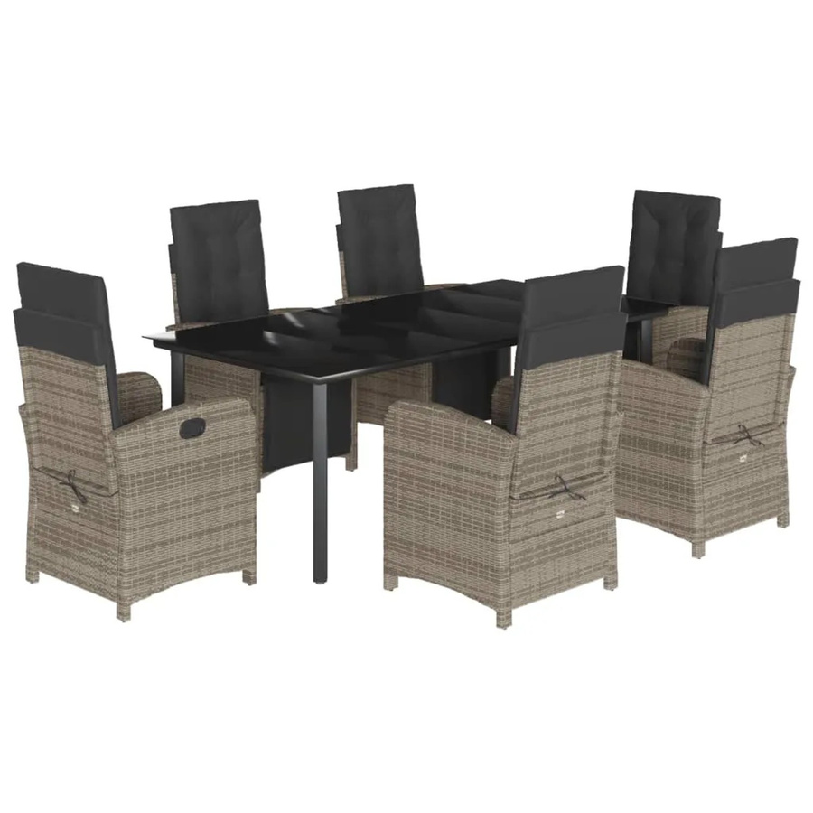 vidaXL 7-teilige Garten-Essgruppe aus Poly-Rattan mit Kissen in Grau und Hartglas-Tischplatte - Bild 2