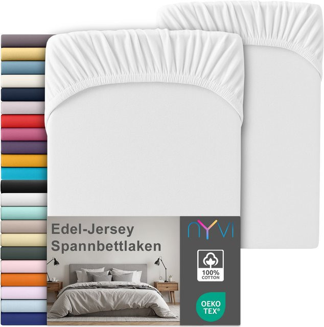 NYVI Edel Jersey Spannbettlaken Deluxe 2er Set aus 100% supergekämmter Baumwolle, Weiß, B/T: 90-100 x 220 cm - Bild 1