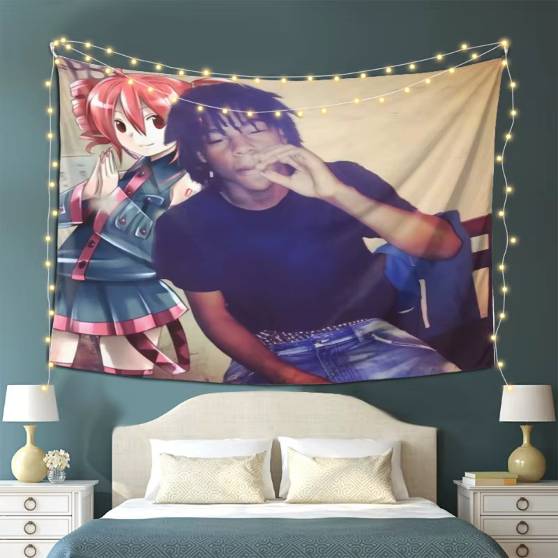 VIKAMA Hip-Hop Anime Wandteppich mit Rap-Sänger Illustration in Multicolour - Bild 2