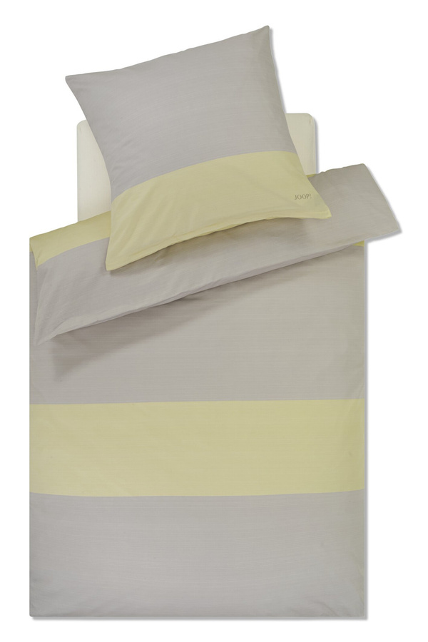 JOOP! Split 4118 Bettwäsche aus Mako-Satin in gestreiftem Design, Beige, Blau, Gelb und Grau, B/H: 155 x 220 cm mit Kissen 40 x 80 cm - Bild 1