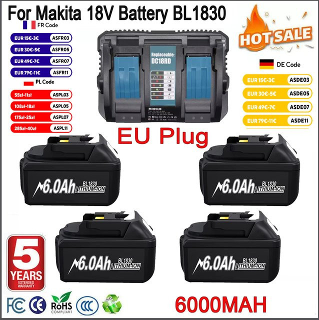 Bonacell Ersatzakku 18V 6000mAh in Schwarz für Makita BL1830, BL1850, BL1860, BL1850B und BL1840B Elektrowerkzeuge - Bild 1