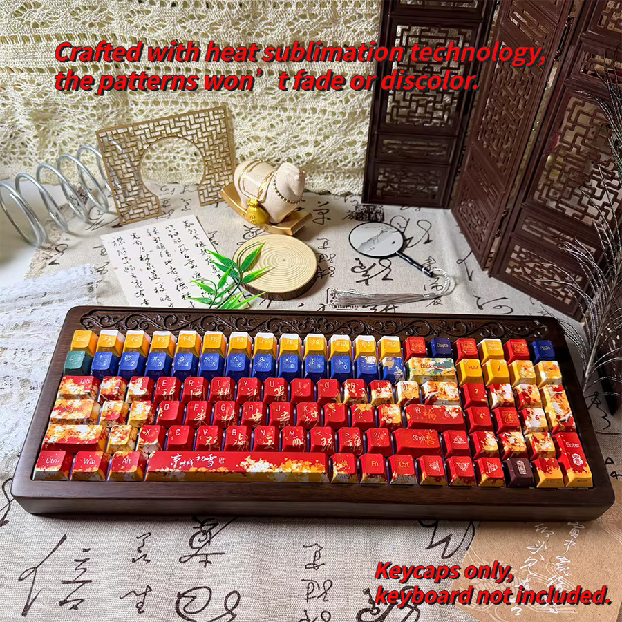 TTTSKONE PBT Tastenkappen im Cherry-Profil mit 120 Tasten, Double-Shot-Verfahren, seitlich bedruckt und hintergrundbeleuchtet, Multicolor - Bild 2