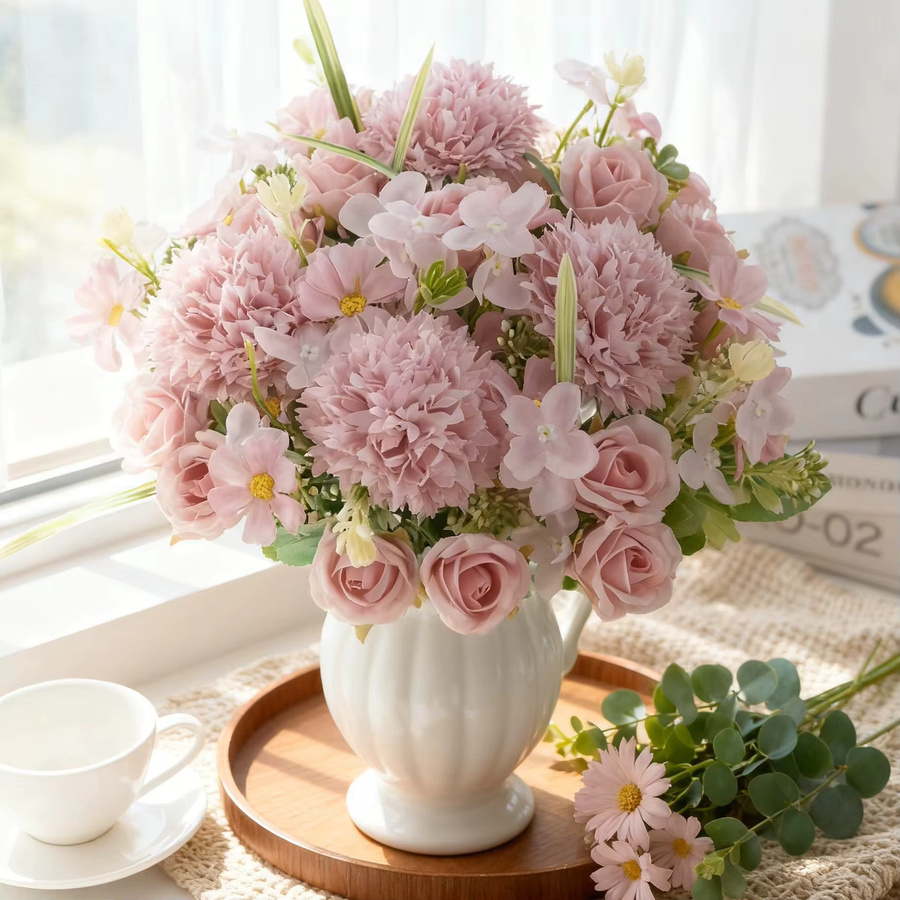 XIAOYINMO Seidenrosen in Pink als künstliche Blumen für deine Heimdekoration, Hochzeiten und DIY-Blumenkränze - Bild 1