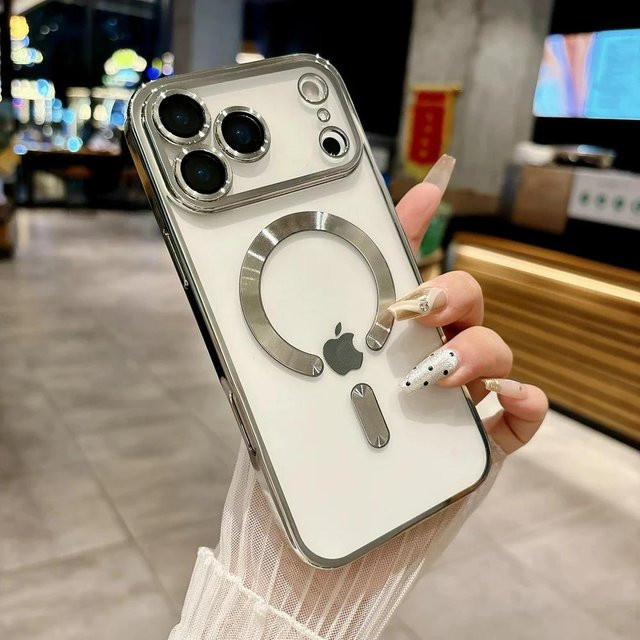 Transparente magnetische MagSafe Wireless Charging Silikonhülle für iPhone 11 bis iPhone 17 Pro Max, stoßfeste Clear Case in Silber - Bild 1