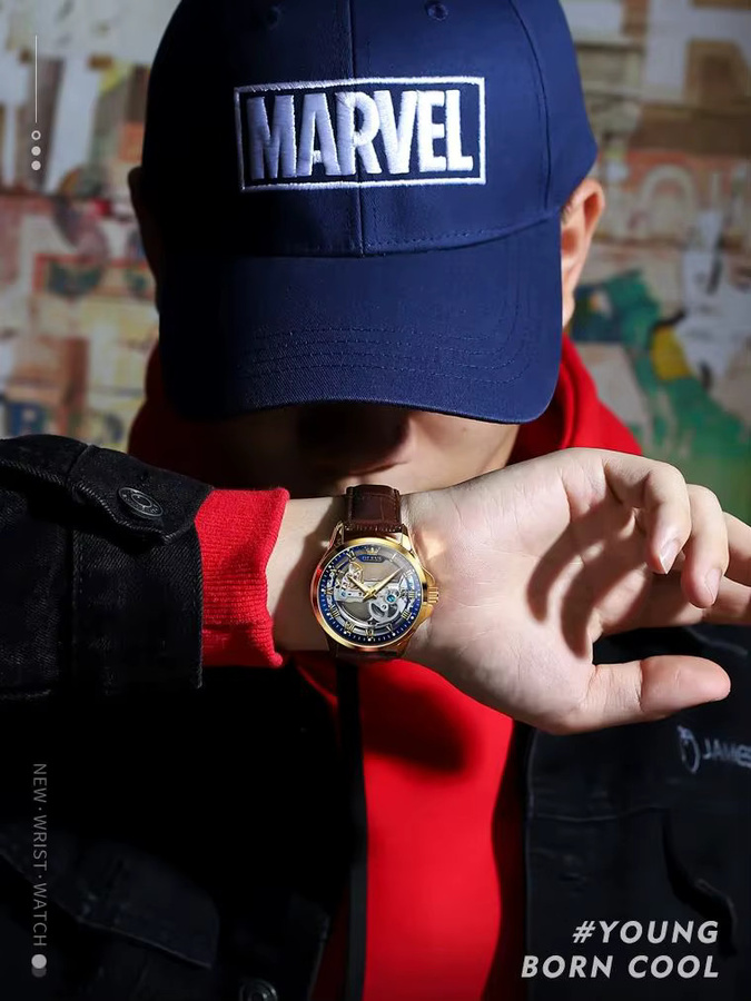 OLEVS Armbanduhr Automatik, Leder, Gold, Herren - Bild 7