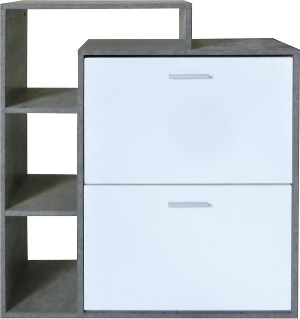 HTI-Living Schuhschrank Lisa in Beton-Weiß mit Schuhkipper und offenem Regal - Bild 1
