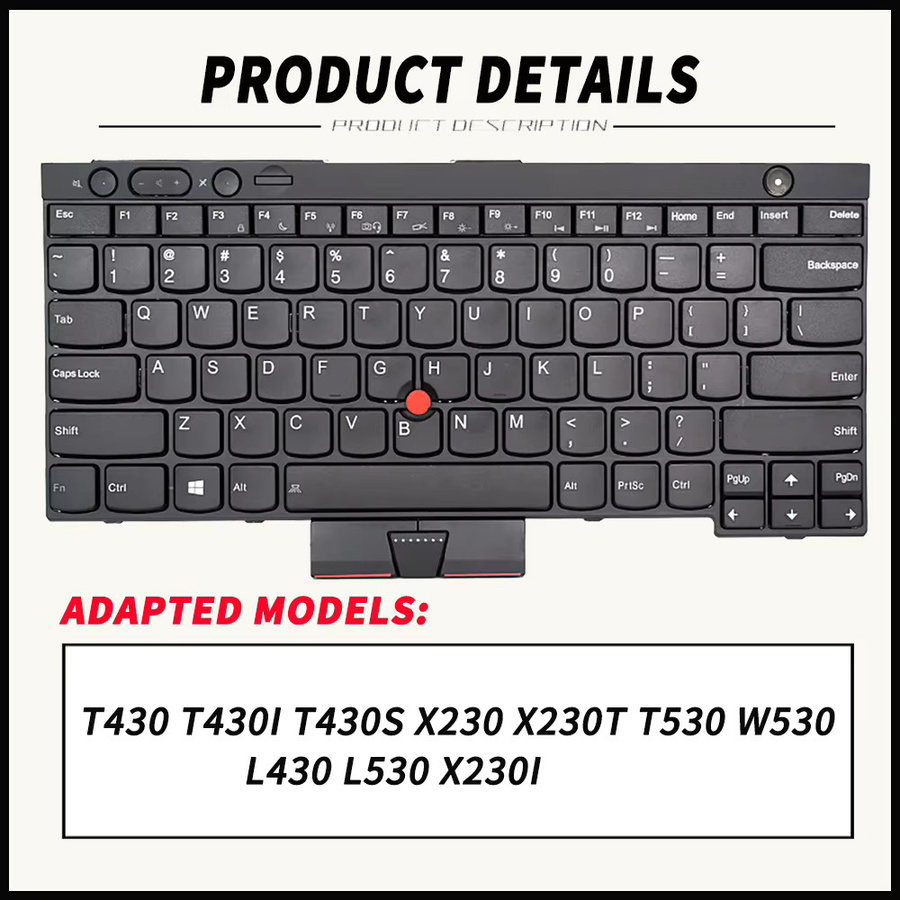 Lenovo Laptop-Ersatztastatur für ThinkPad T430 T430S X230 X230T T530 L430 L530 in Schwarz mit USA-Layout - Bild 2
