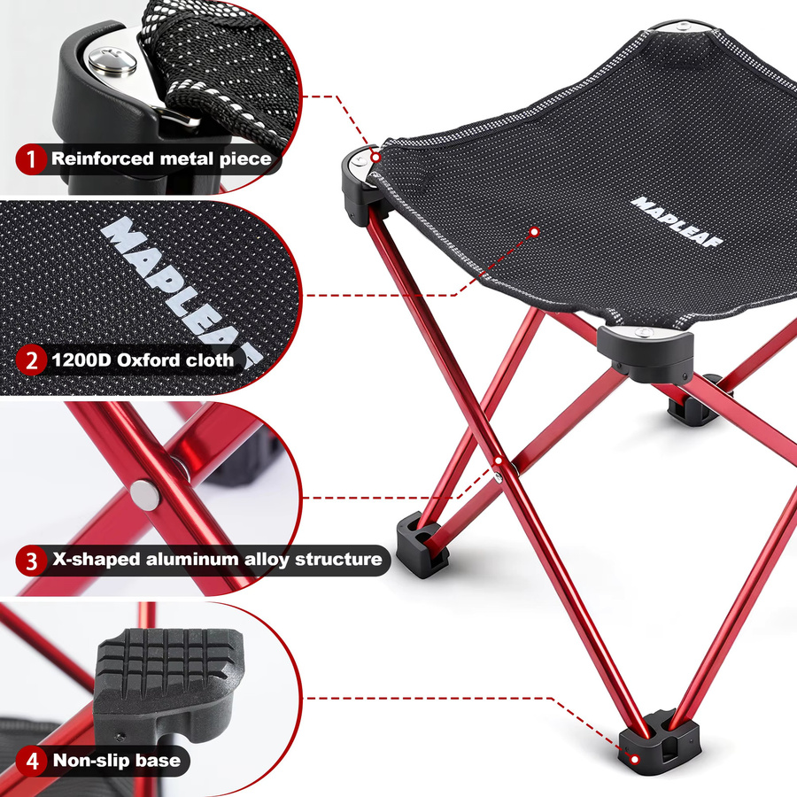 MAPLEAF Campinghocker, ultraleichter tragbarer Klapphocker in Rot für Outdoor, Picknick und Angeln - Bild 4