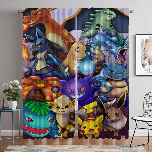 Yiran Furniture Pokemon Moskitonetze als Innenvorhänge im 2er-Set, halbtransparent, Multicolor, Breite: 60 cm, Höhe: 90 cm - Bild 1