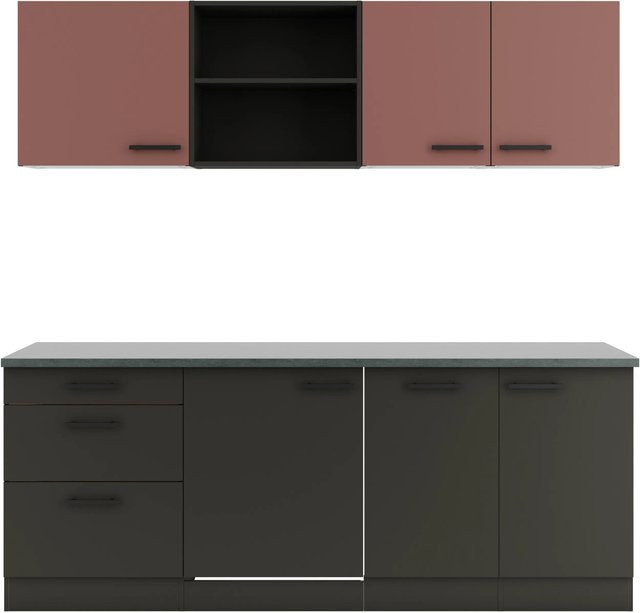 OPTIFIT Küchenzeile Nizza407/Madrid420 in Rostrot und Anthrazit, Breite: 210 cm - Bild 1