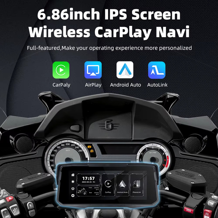 EKIY Wireless CarPlay und Android Auto Motorrad-Navigationssystem mit 6,86 Zoll Display in Schwarz - Bild 2
