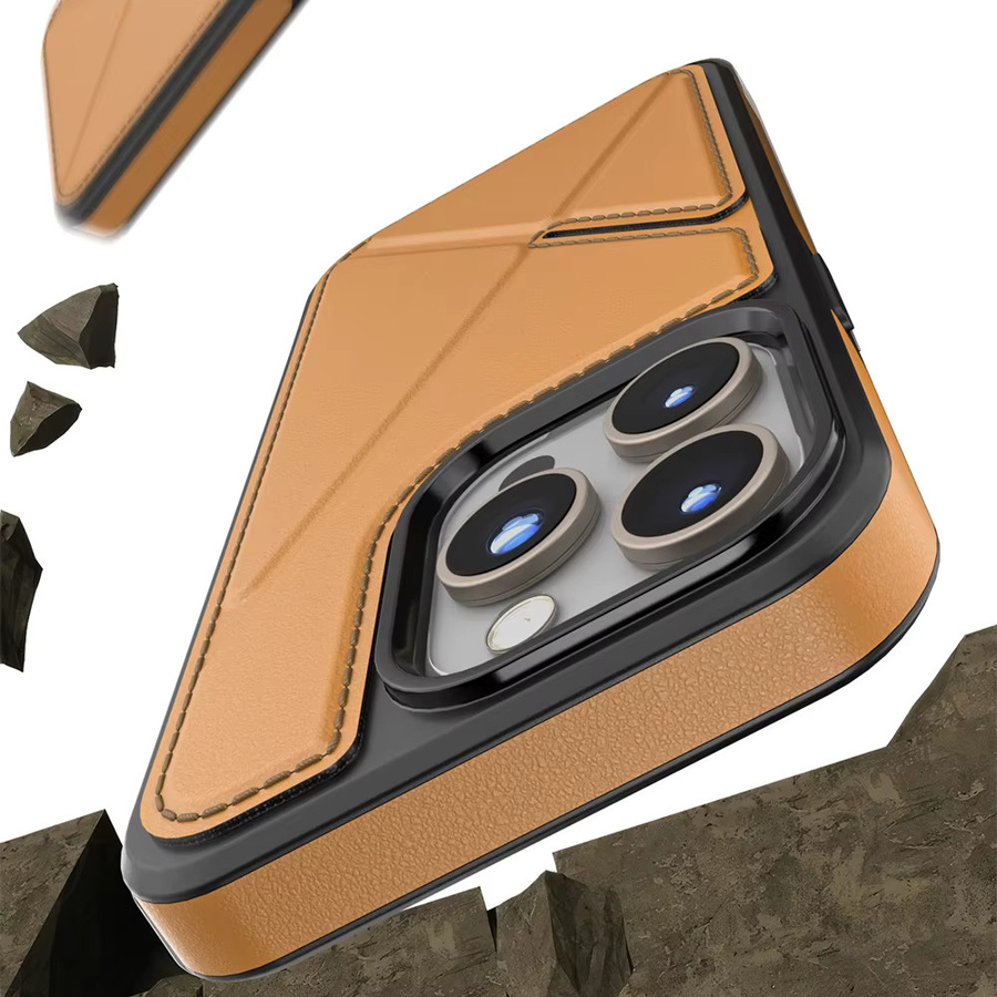 newteneight Faltbare Lederhülle mit Kartenhalter und Ständer für iPhone 17 Air 16 15 14 13 12 Pro Max Plus in Schwarz oder Braun - Bild 5