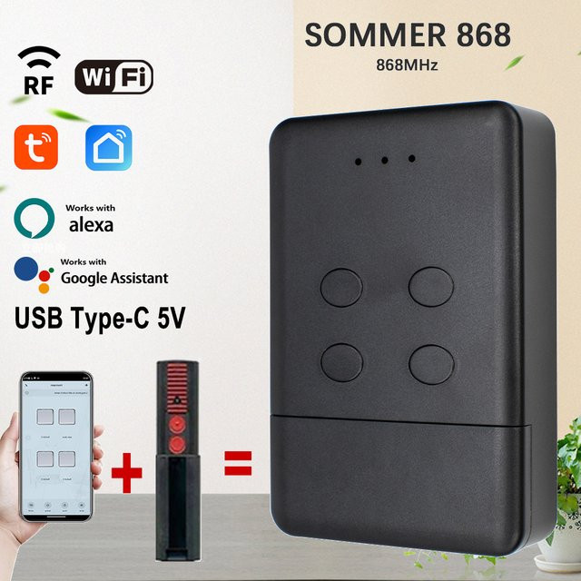 SOMMER Smart Gate Control SOMMER 868 Wireless Bridge WiFi Fernbedienung mit 868 MHz Handsender Dual-Control-Modus in Schwarz für Tuya Smart Life App und Alexa - Bild 1