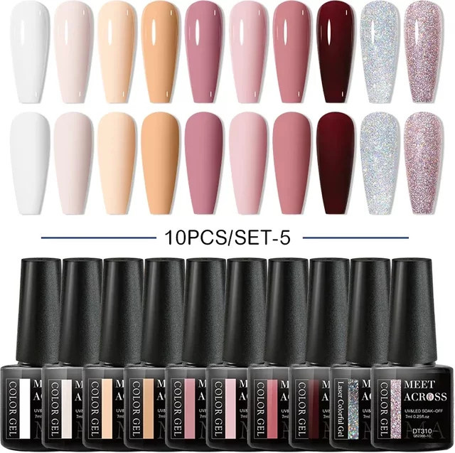 MEET ACROSS Gel Nagellack Set, 10 Teile, Glänzend, HEMA Free - Bild 1