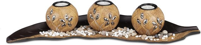 Relaxdays Teelichthalter Set Blatt aus MDF in Hellbraun und Dunkelbraun inklusive Teelichter B/T/H: 50,5 x 16,5 x 8,5 cm - Bild 1