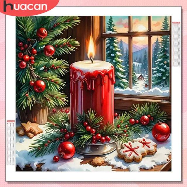 HUACAN Diamantmalerei Kerze mit Landschaftsmotiv als Deko-Set für Weihnachten und Home-Deko mit runden Vollbohrern - Bild 1