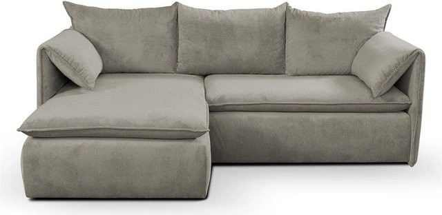 Vente-unique Schlafsofa Teodora in L-Form mit Cord-Bezug, Farbe Taupe, Breite: 230 cm - Bild 1